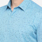 Sky Blue Printed Slim Fit Semi Casual Shirt | Greenfibre