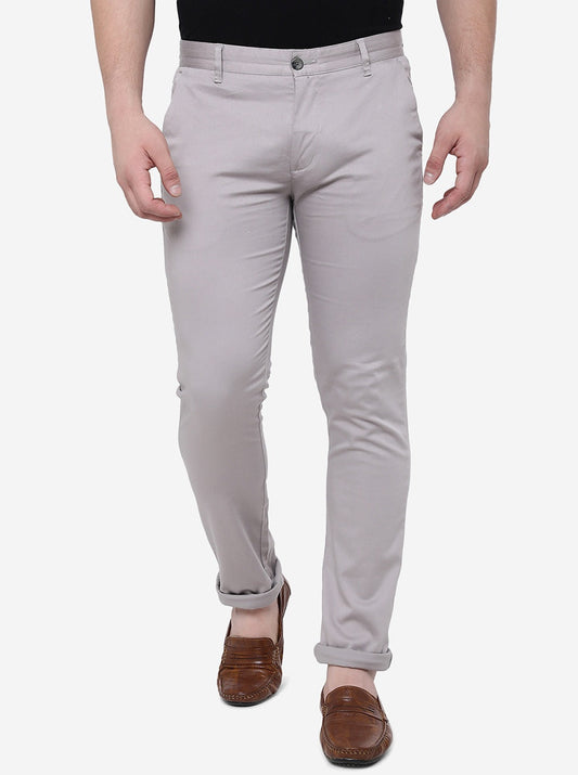 Grey Solid Super Slim Fit Casual Trouser | Greenfibre