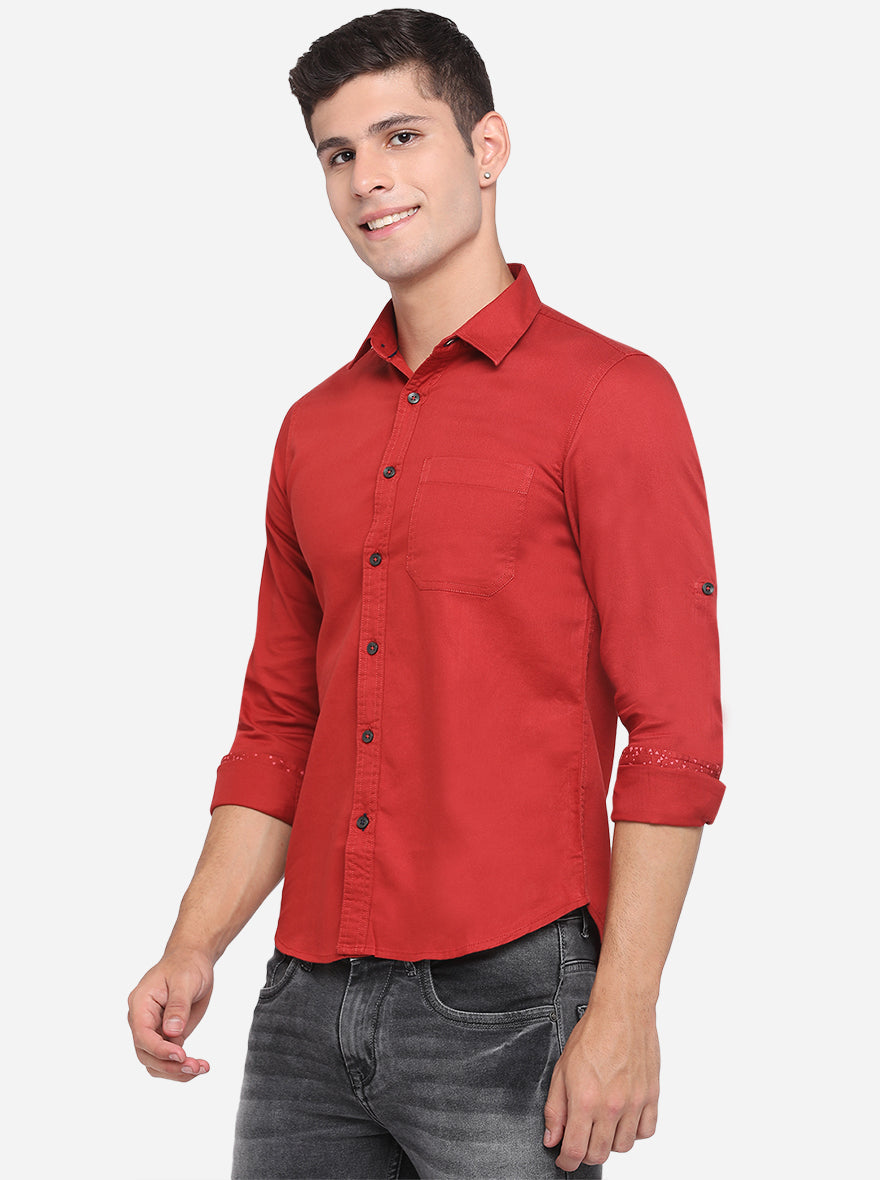 Nova Red Solid Slim Fit Semi Casual Shirt | Greenfibre