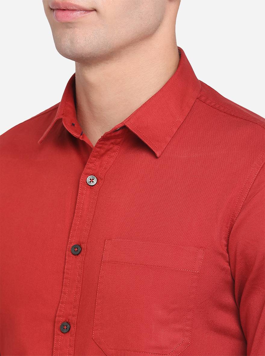 Nova Red Solid Slim Fit Semi Casual Shirt | Greenfibre