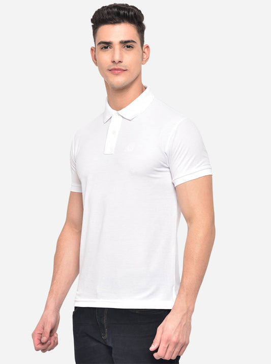 White Solid Slim Fit Polo T-Shirt | Greenfibre