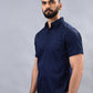 Navy Blue Solid Slim Fit Casual Shirt | Greenfibre