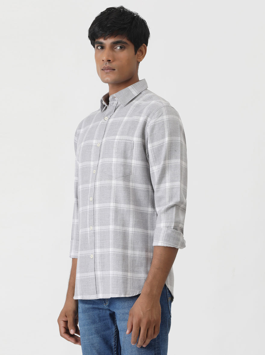 Grey Checked Slim Fit Casual Shirt | Greenfibre