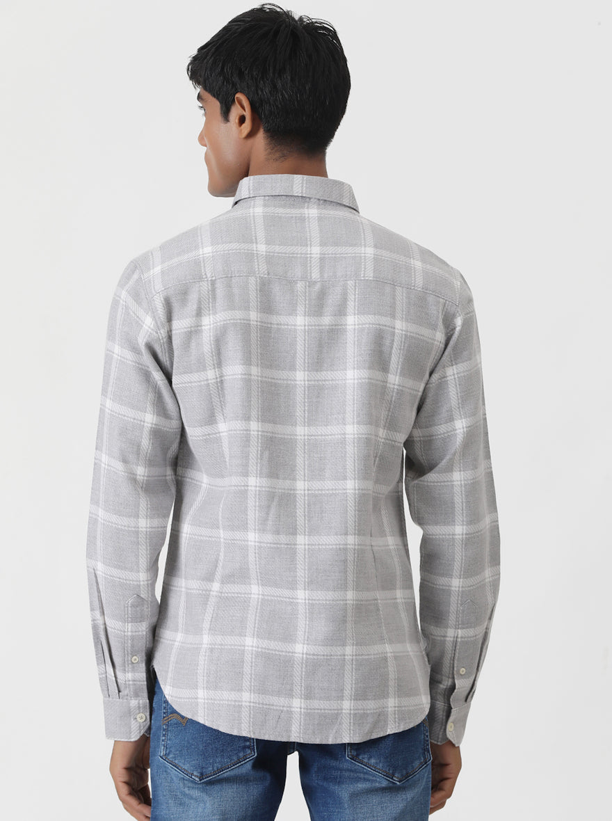 Grey Checked Slim Fit Casual Shirt | Greenfibre