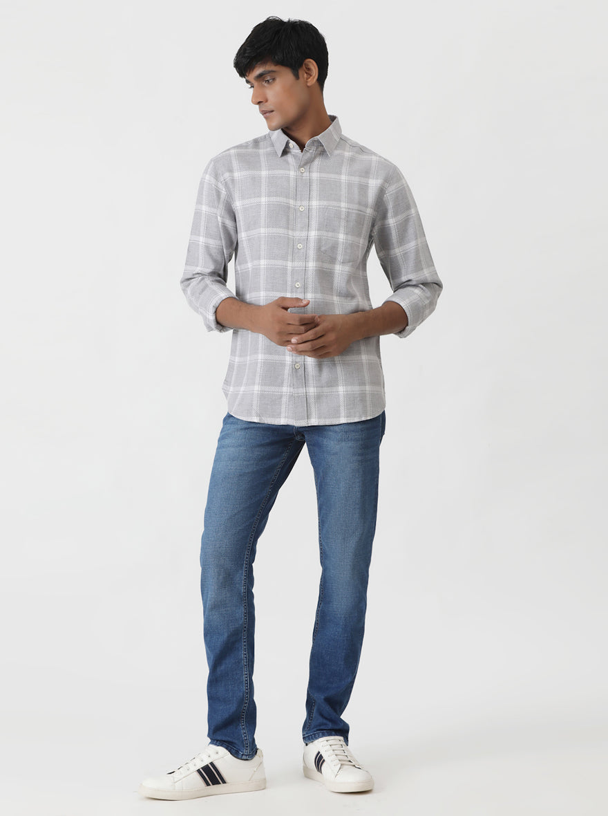 Grey Checked Slim Fit Casual Shirt | Greenfibre