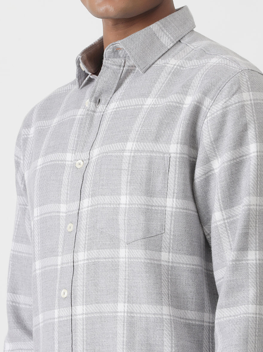 Grey Checked Slim Fit Casual Shirt | Greenfibre