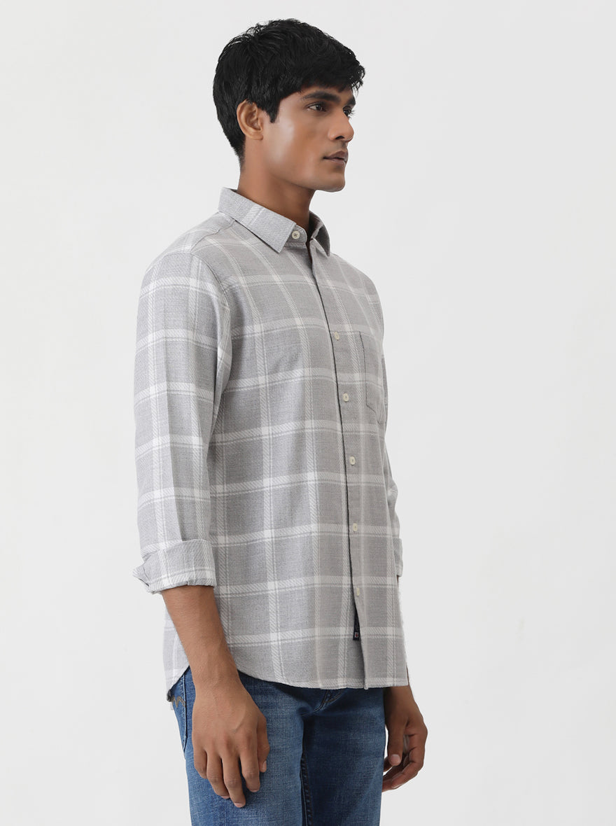 Grey Checked Slim Fit Casual Shirt | Greenfibre