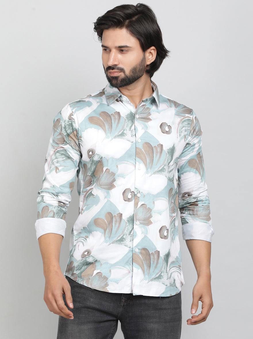 Green Printed Slim Fit Casual Shirt | JadeBlue
