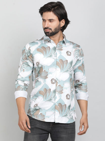Green Printed Slim Fit Casual Shirt | JadeBlue