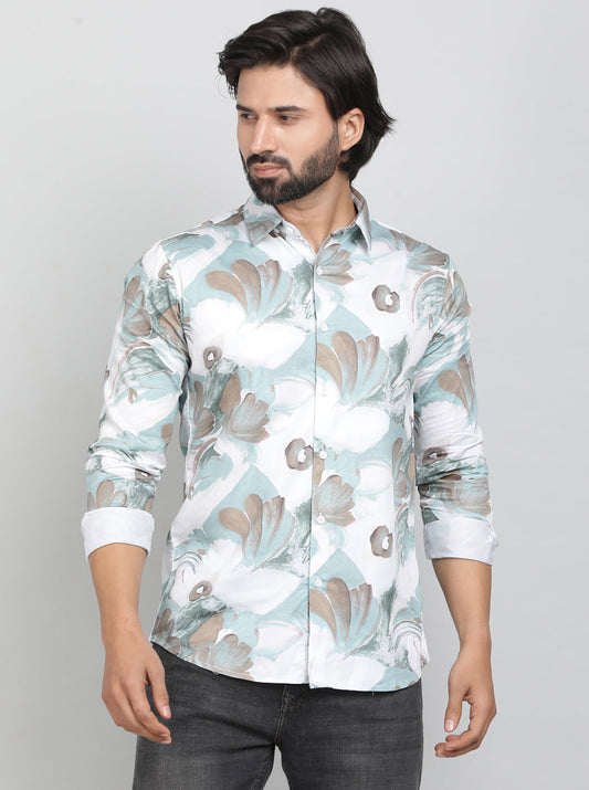 Green Printed Slim Fit Casual Shirt | JadeBlue