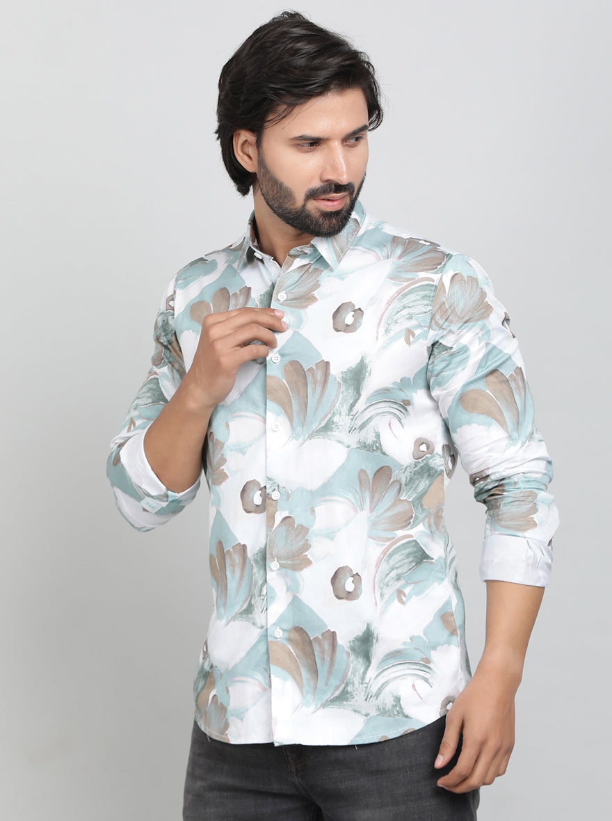 Green Printed Slim Fit Casual Shirt | JadeBlue