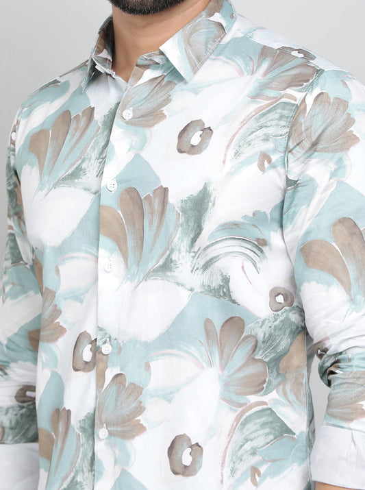 Green Printed Slim Fit Casual Shirt | JadeBlue