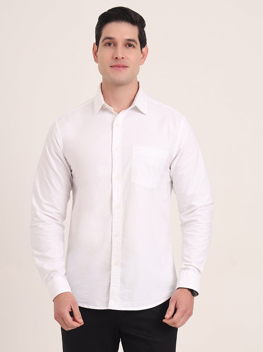 White Solid Slim Fit Casual Shirt | Greenfibre