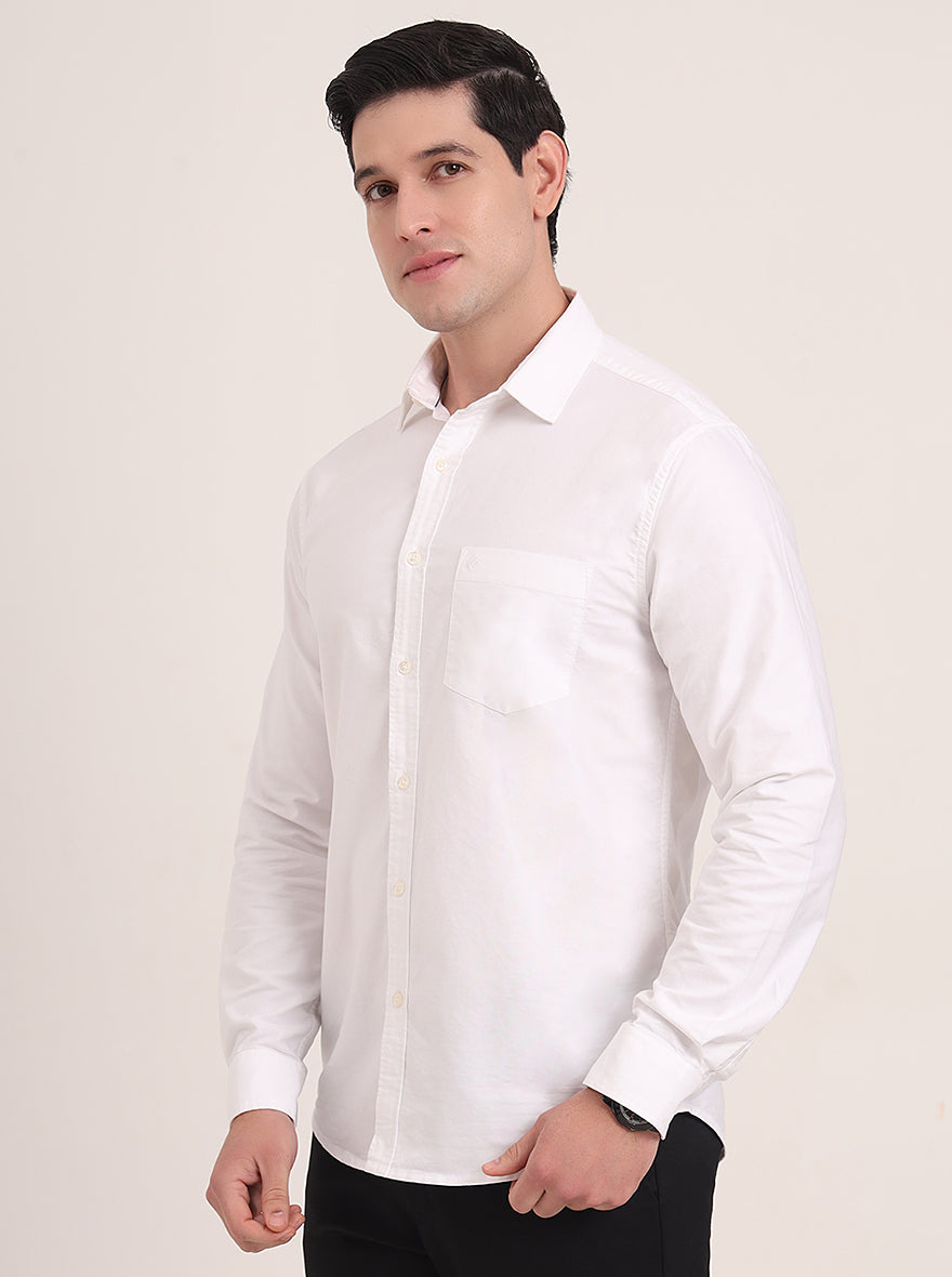 White Solid Slim Fit Casual Shirt | Greenfibre