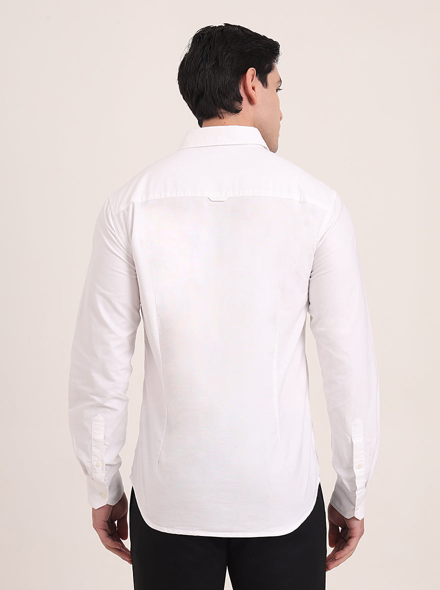 White Solid Slim Fit Casual Shirt | Greenfibre