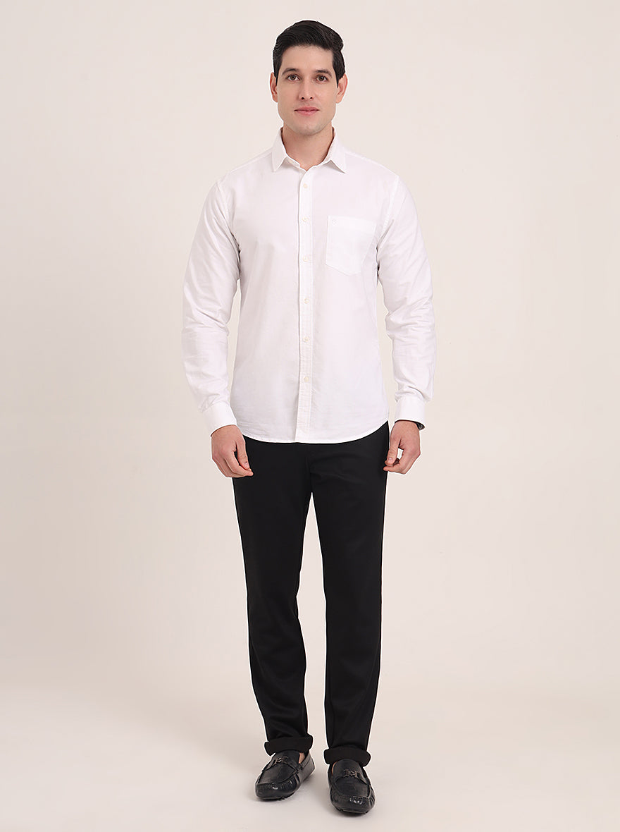 White Solid Slim Fit Casual Shirt | Greenfibre