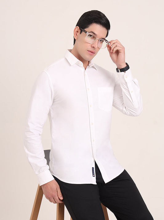 White Solid Slim Fit Casual Shirt | Greenfibre