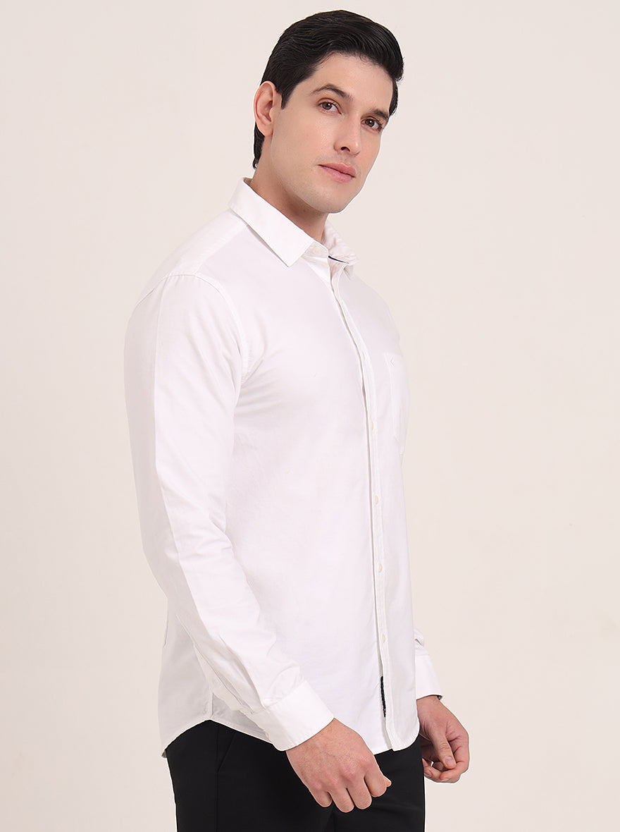 White Solid Slim Fit Casual Shirt | Greenfibre