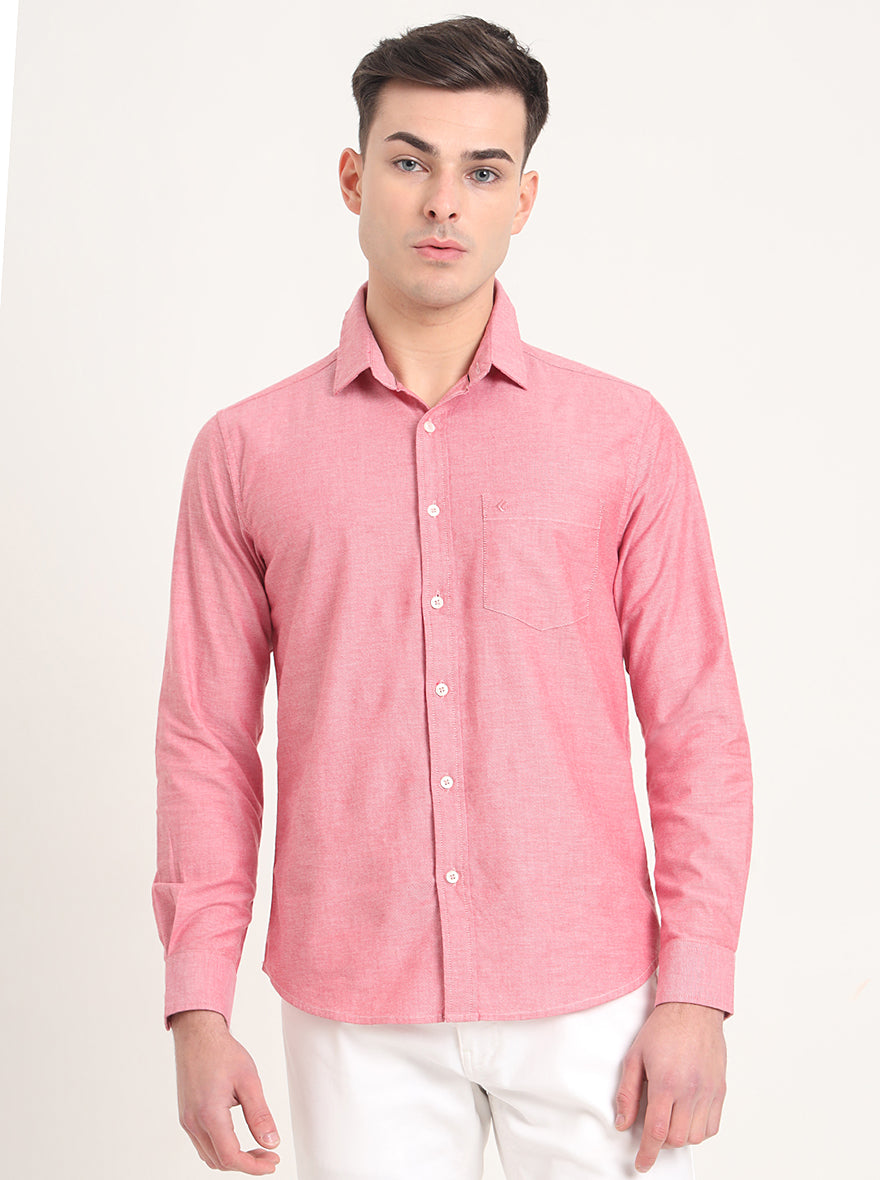 Red Solid Slim Fit Casual Shirt | Greenfibre