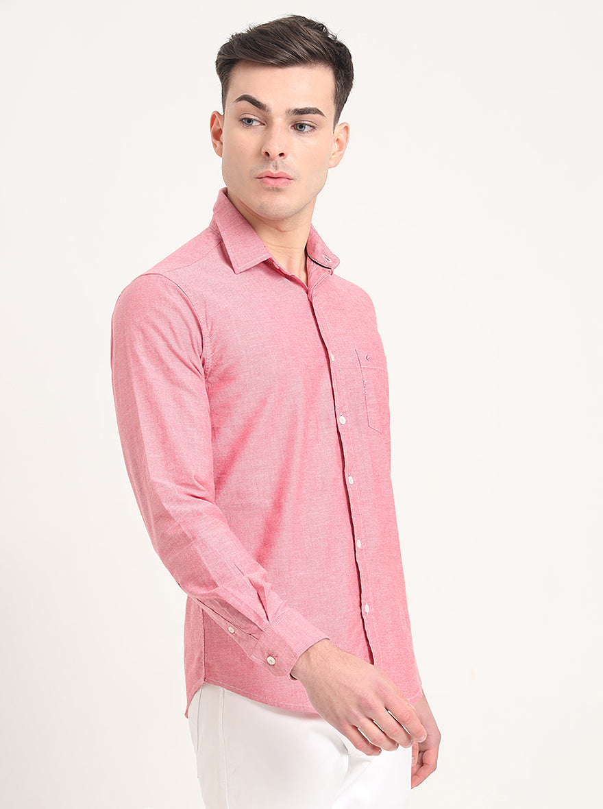 Red Solid Slim Fit Casual Shirt | Greenfibre