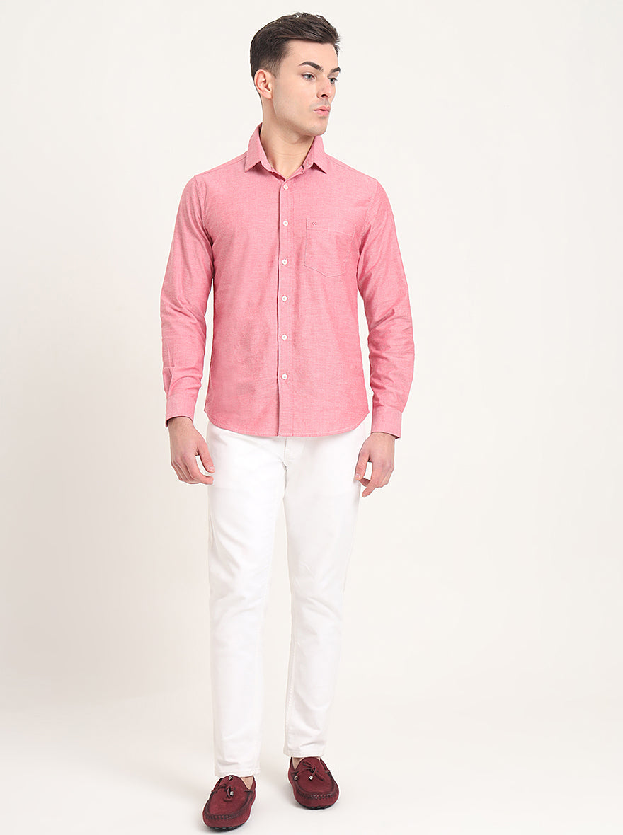 Red Solid Slim Fit Casual Shirt | Greenfibre