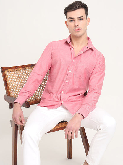 Red Solid Slim Fit Casual Shirt | Greenfibre