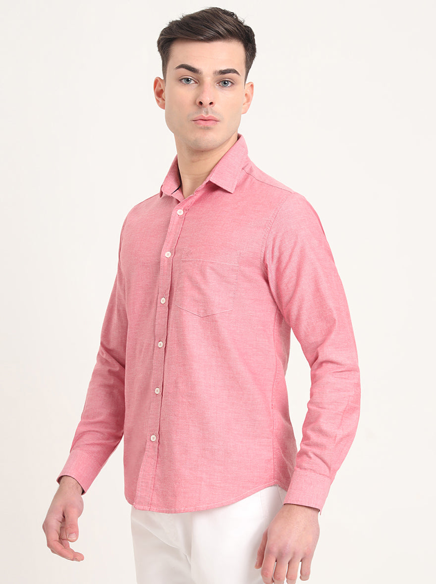 Red Solid Slim Fit Casual Shirt | Greenfibre