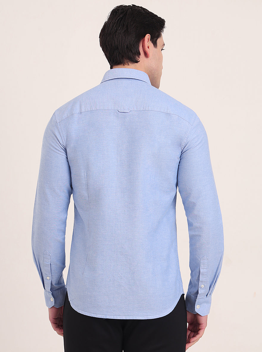 Blue Solid Slim Fit Casual Shirt | Greenfibre