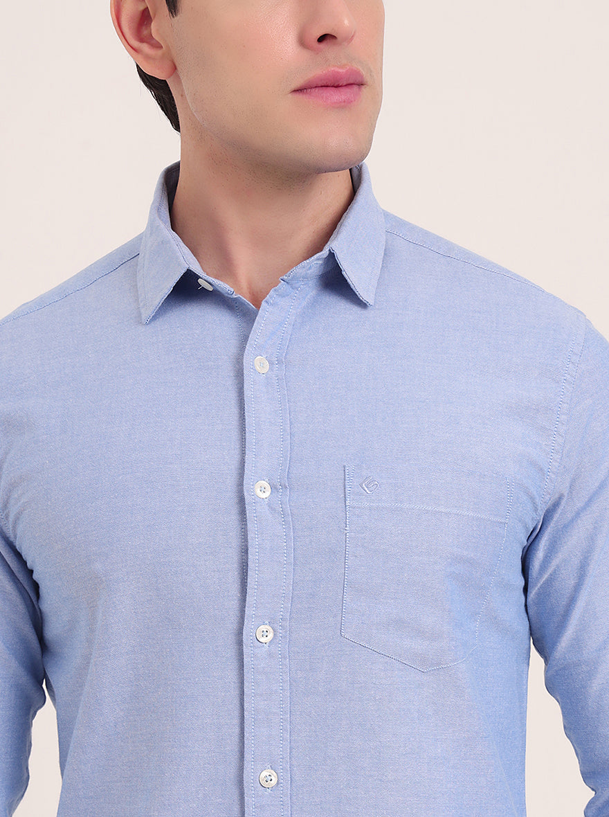 Blue Solid Slim Fit Casual Shirt | Greenfibre