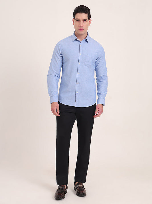 Blue Solid Slim Fit Casual Shirt | Greenfibre