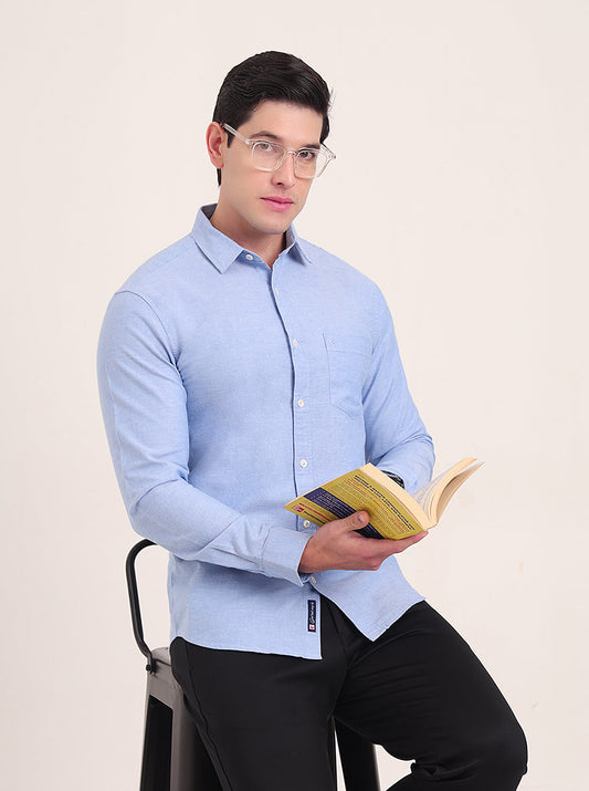 Blue Solid Slim Fit Casual Shirt | Greenfibre