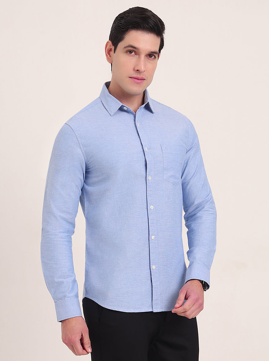 Blue Solid Slim Fit Casual Shirt | Greenfibre