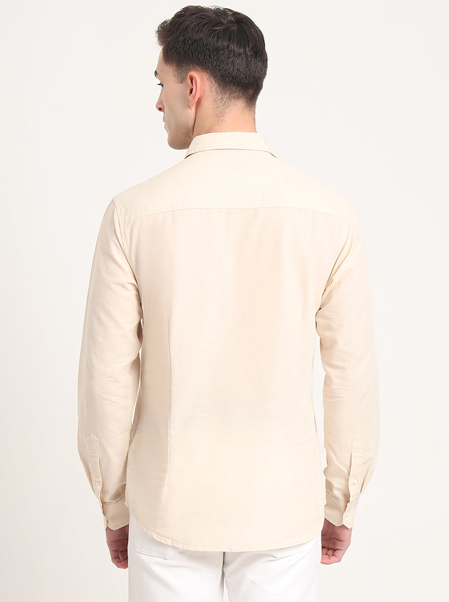 Beige Solid Slim Fit Casual Shirt | Greenfibre