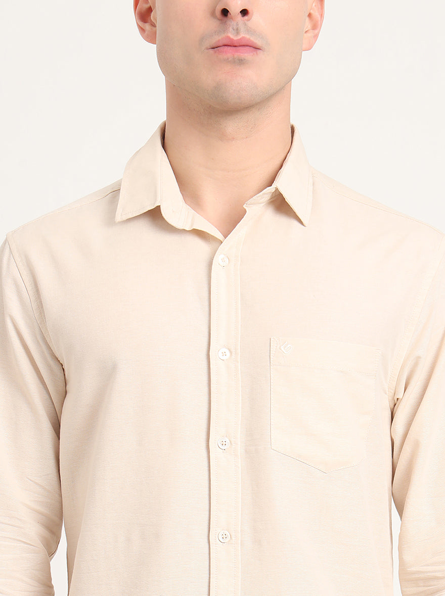 Beige Solid Slim Fit Casual Shirt | Greenfibre