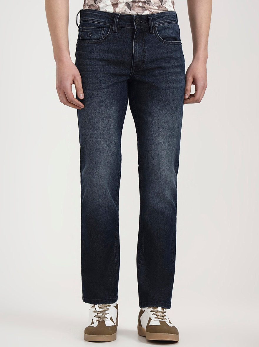 Fit Regular Deep Greenfibre Men's Deep Indigo Straight Fit Jeans | Cotton Stretch ...