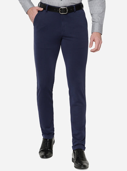 Dark Blue Solid Slim Fit Formal Trouser | JB Studio