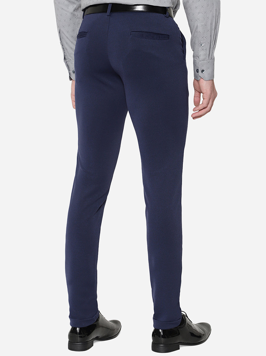 Dark Blue Solid Slim Fit Formal Trouser | JB Studio