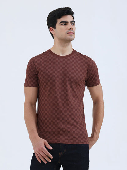 Friar Brown Printed Slim Fit T-Shirt | Greenfibre