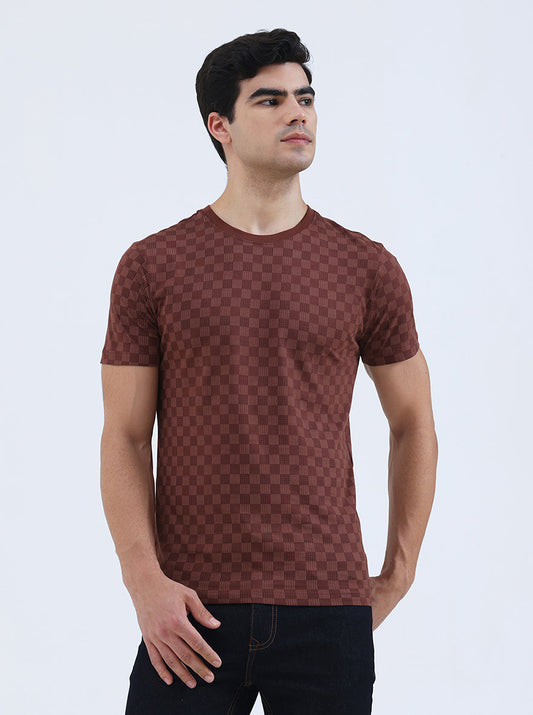Friar Brown Printed Slim Fit T-Shirt | Greenfibre
