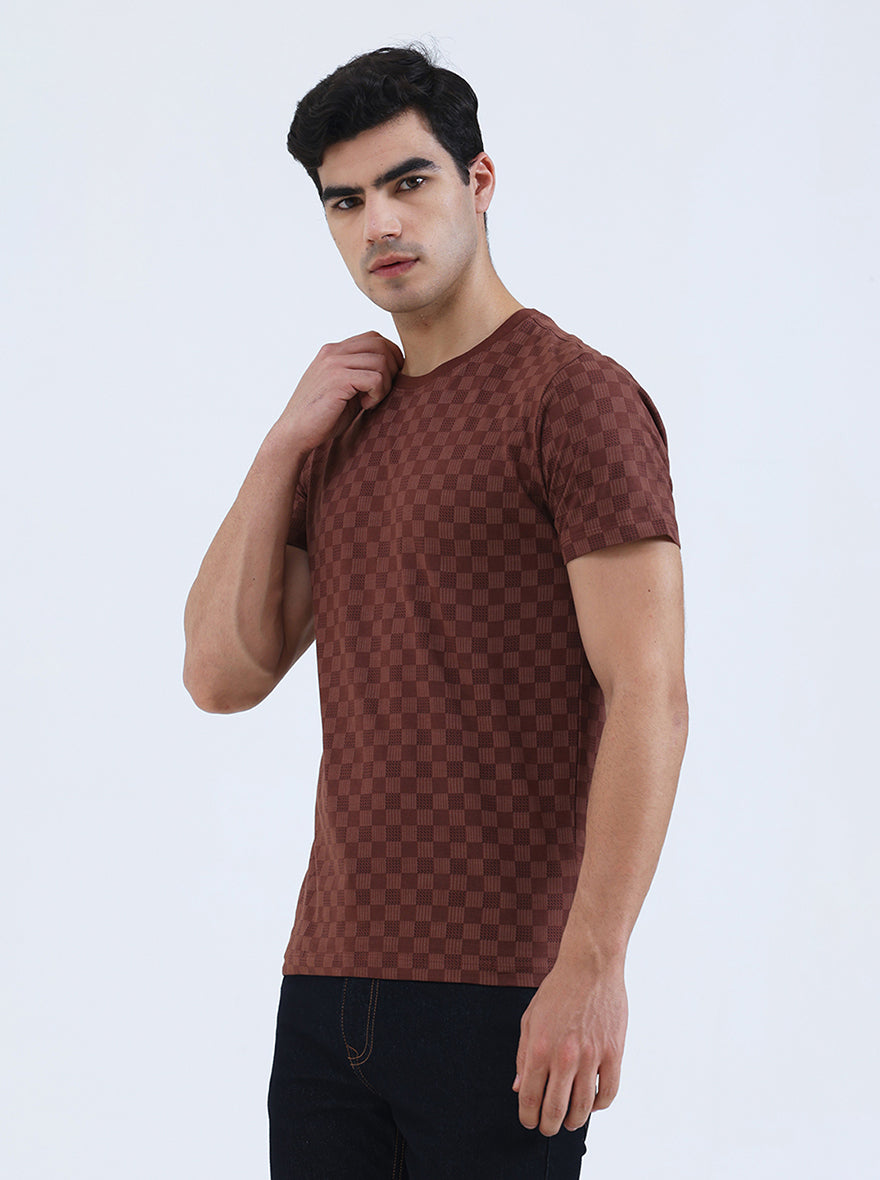 Friar Brown Printed Slim Fit T-Shirt | Greenfibre