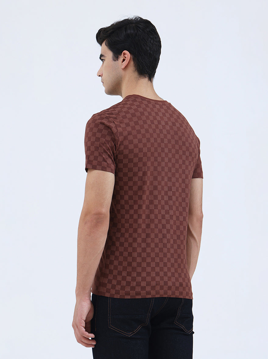 Friar Brown Printed Slim Fit T-Shirt | Greenfibre
