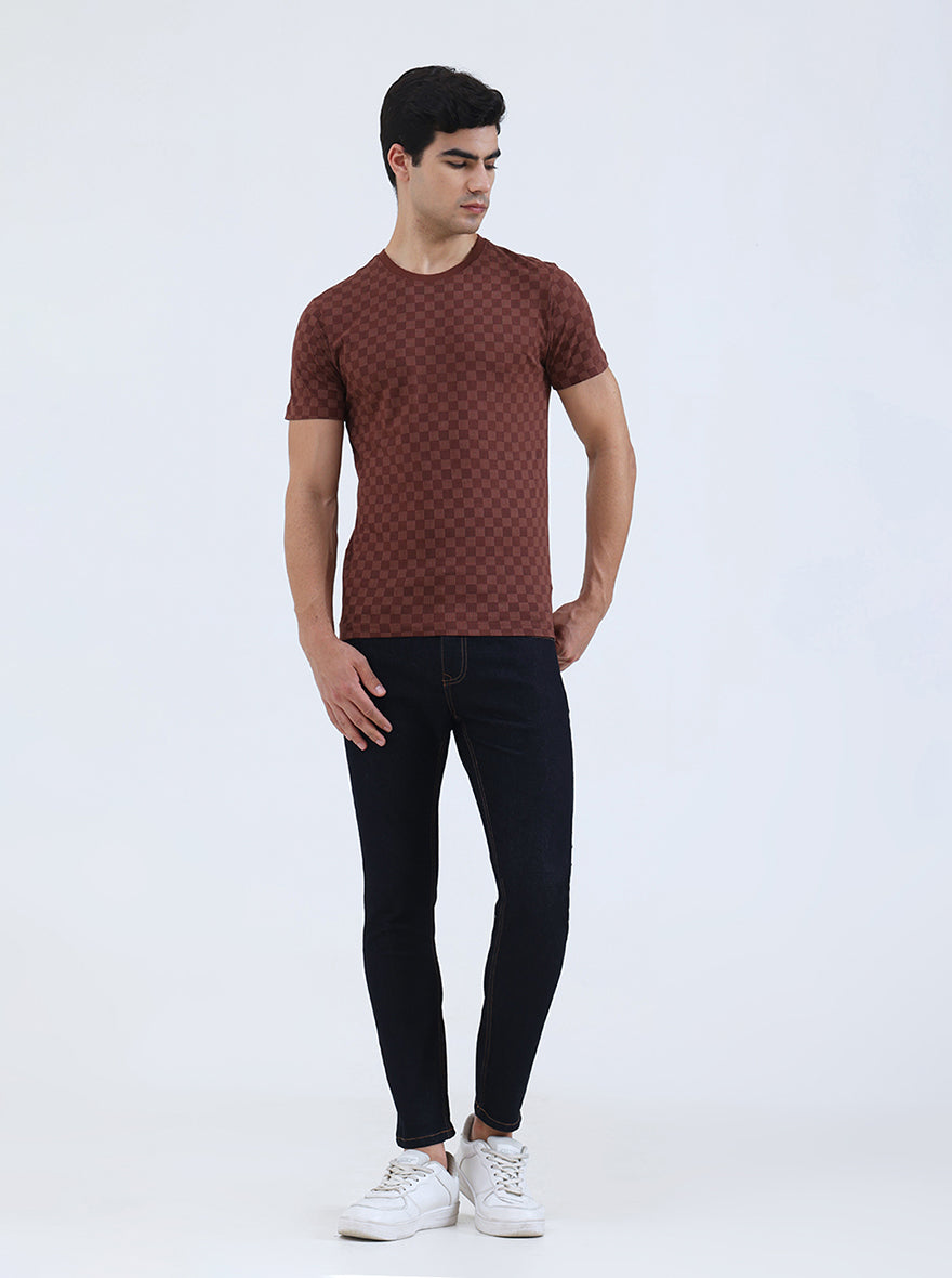 Friar Brown Printed Slim Fit T-Shirt | Greenfibre