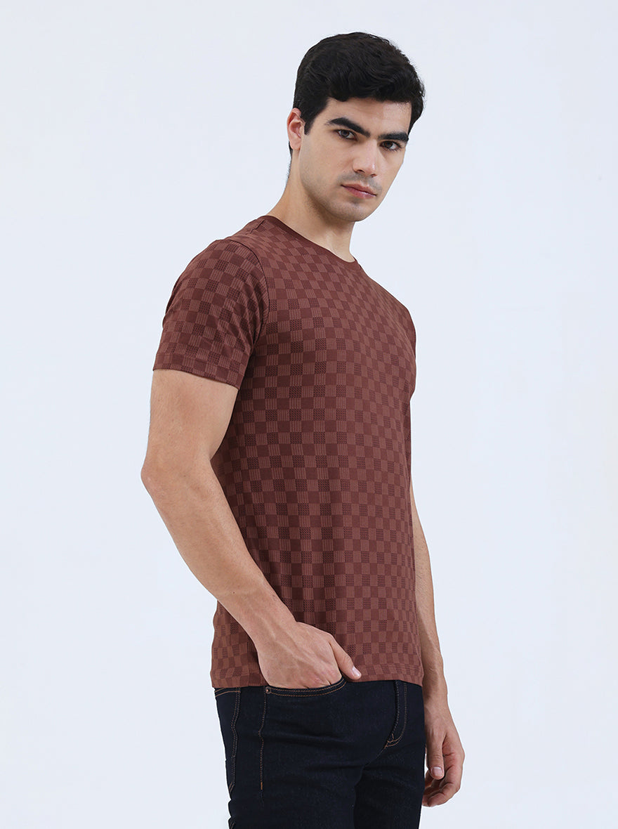 Friar Brown Printed Slim Fit T-Shirt | Greenfibre