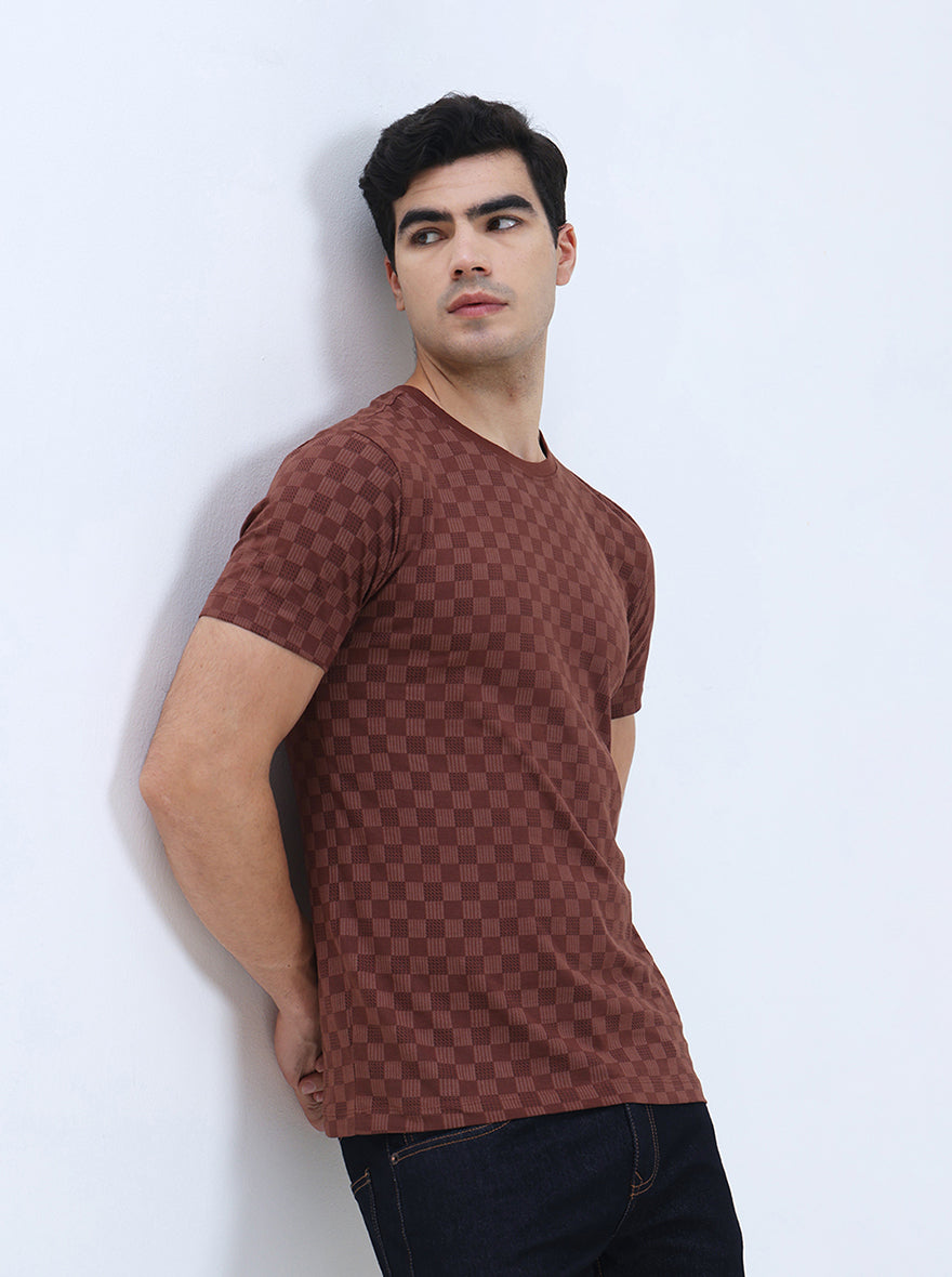 Friar Brown Printed Slim Fit T-Shirt | Greenfibre