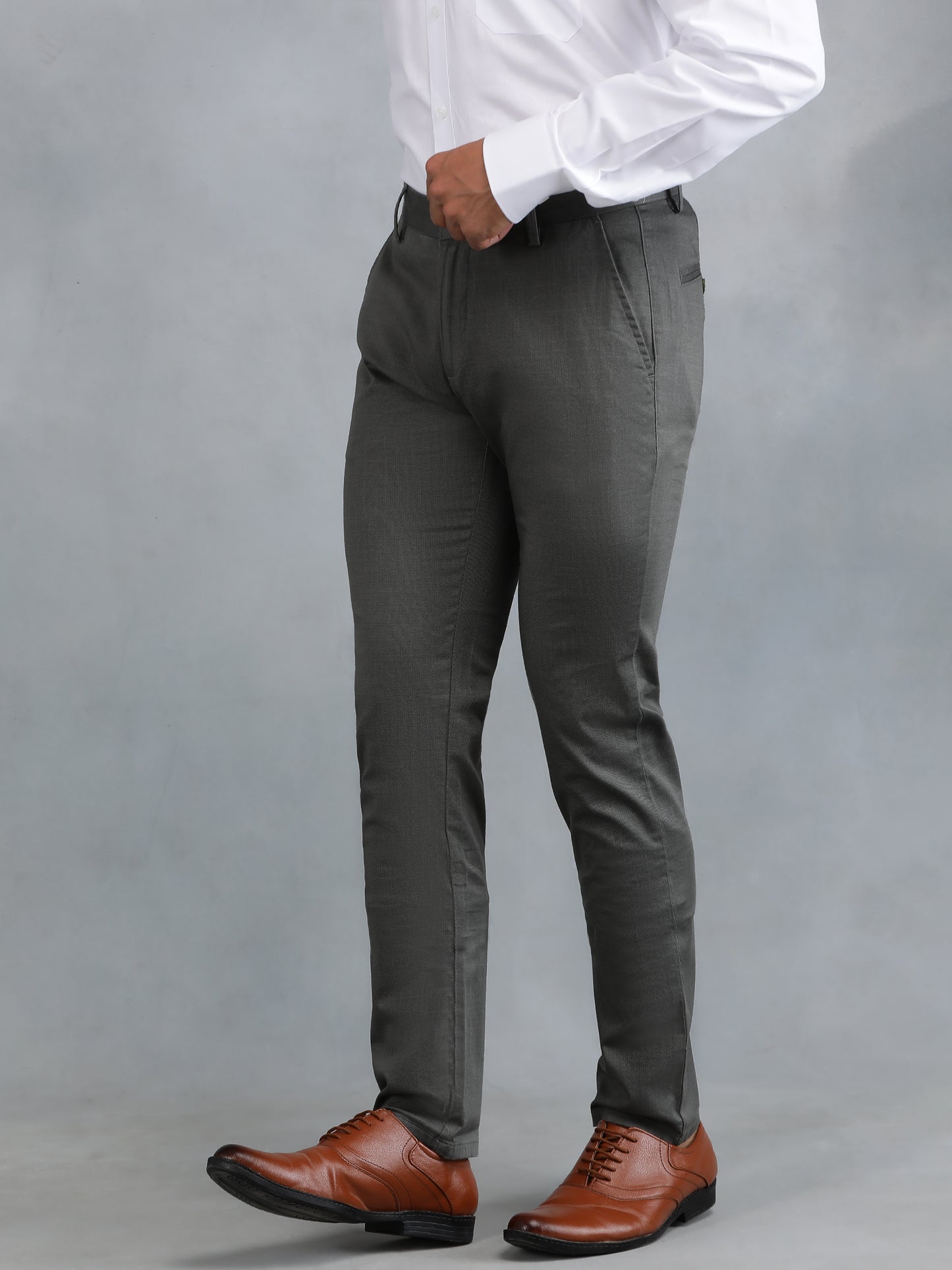 Dark Grey Solid Super Slim Fit Casual Trouser | Greenfibre