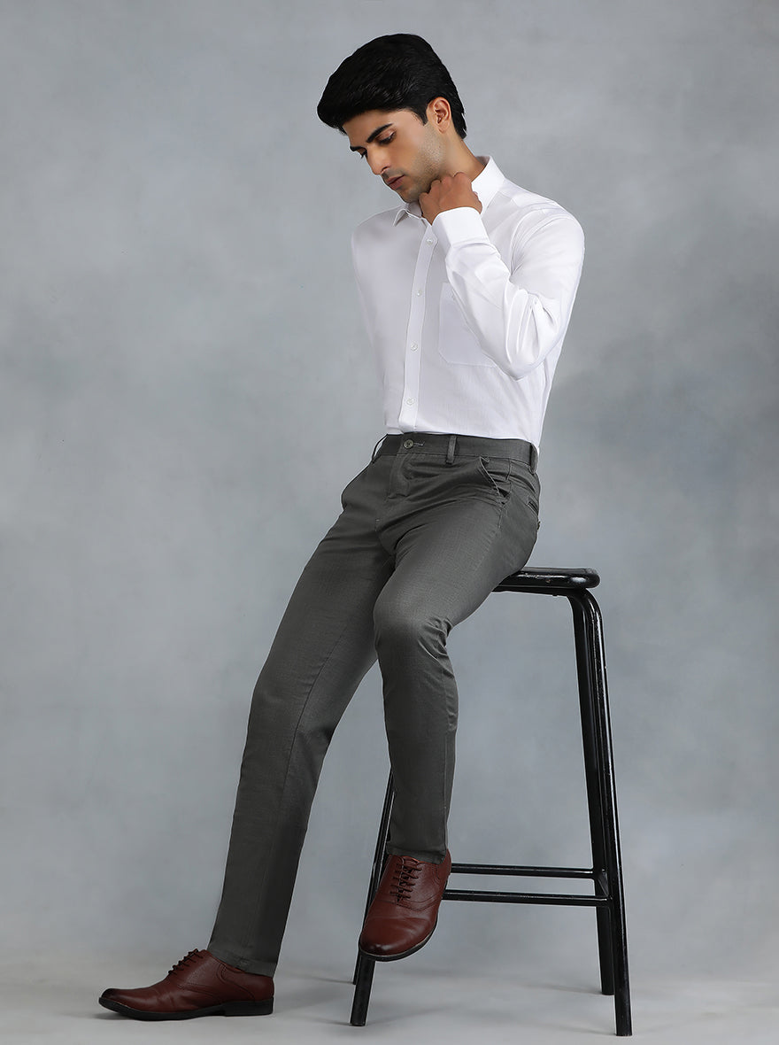 Dark Grey Solid Super Slim Fit Casual Trouser | Greenfibre