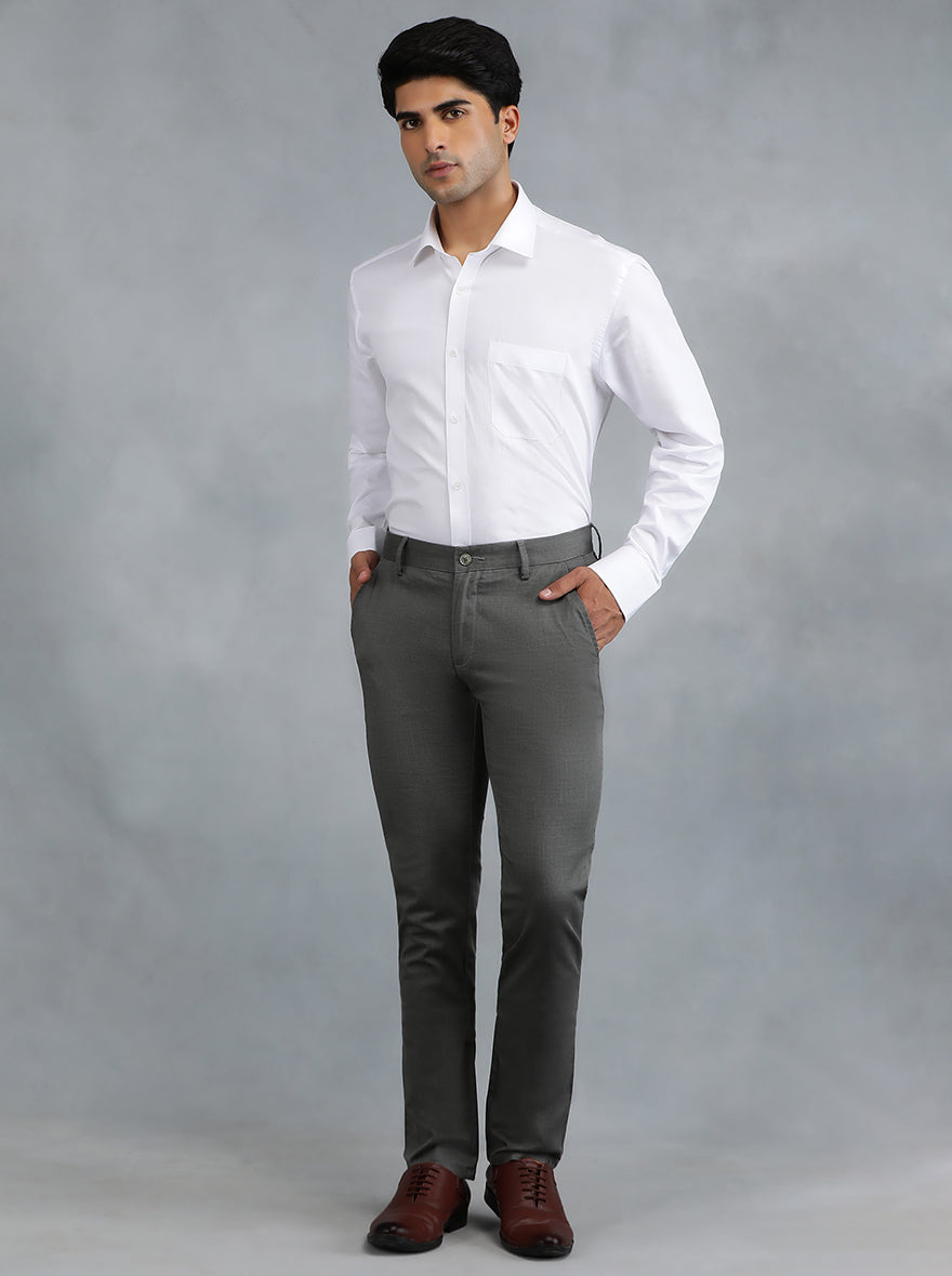 Dark Grey Solid Super Slim Fit Casual Trouser | Greenfibre