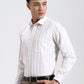 White & Fawn Striped Slim Fit Formal Shirt | Greenfibre