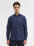 Navy Blue Striped Smart Fit Semi Casual Shirt | Greenfibre