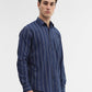 Navy Blue Striped Smart Fit Semi Casual Shirt | Greenfibre
